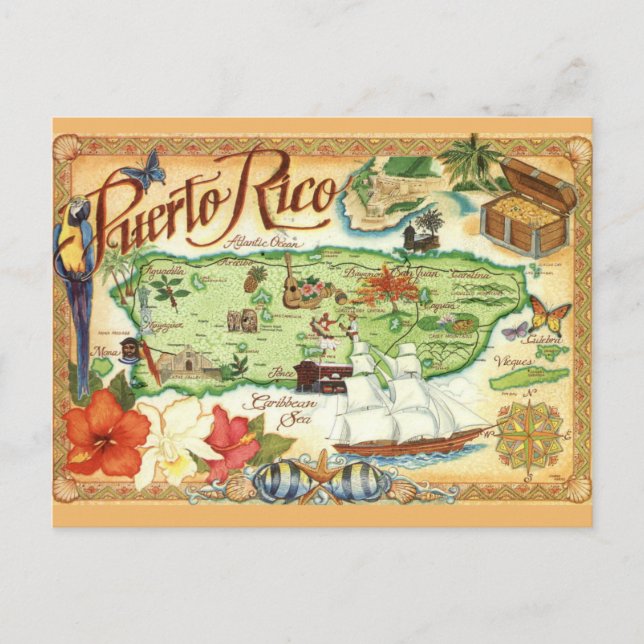 Puerto Rico Map  Postcard (Front)