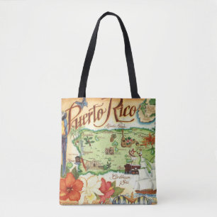 Puerto Rico Map Shoulder Tote Bag