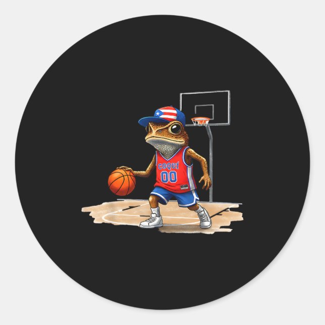 Puerto Rico Patriotic Flag Boricua Fun Basketball  Classic Round Sticker (Front)