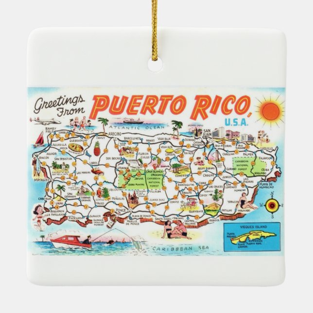 Puerto Rico Postcard Ceramic Ornament (Back)