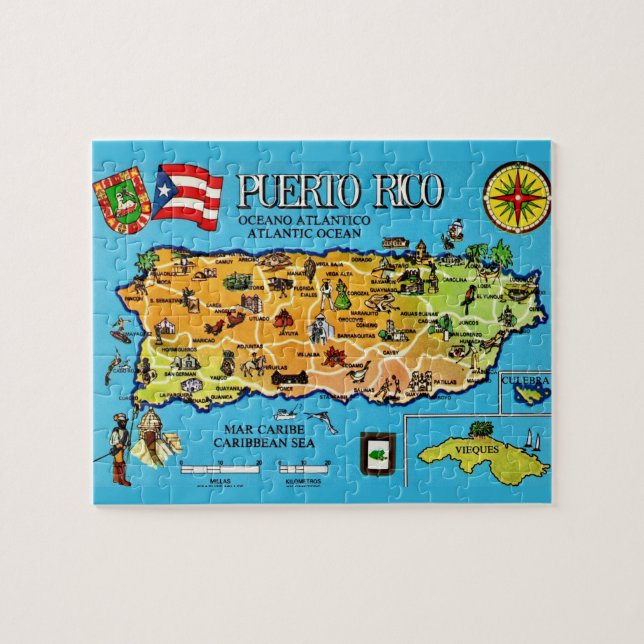 Puerto Rico Postcard Map Jigsaw Puzzle (Horizontal)