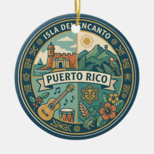 Puerto Rico Puerto Rican Culture Illustration Ceramic Ornament