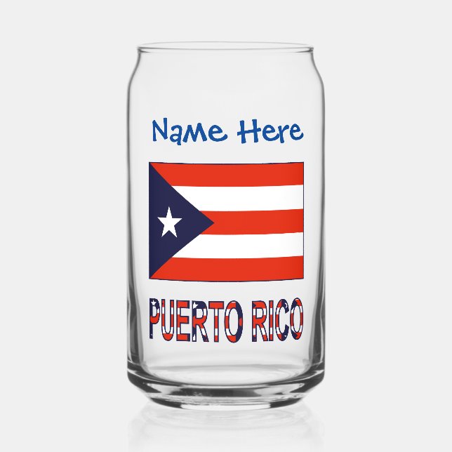 Puerto Rico Puerto Rican Flag Blue Personalization Can Glass (Front)