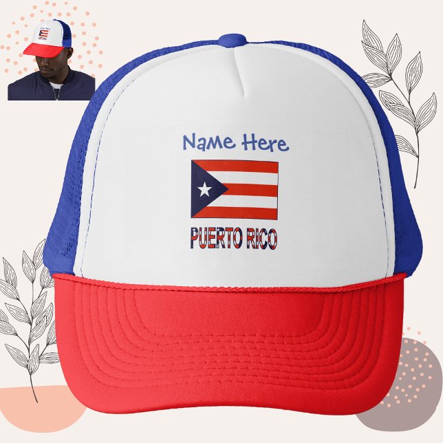 Puerto Rico Puerto Rican Flag Blue Personalization Trucker Hat (Creator Uploaded)