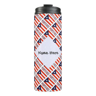Puerto Rico Puerto Rican Flag Tiled Black Personal Thermal Tumbler