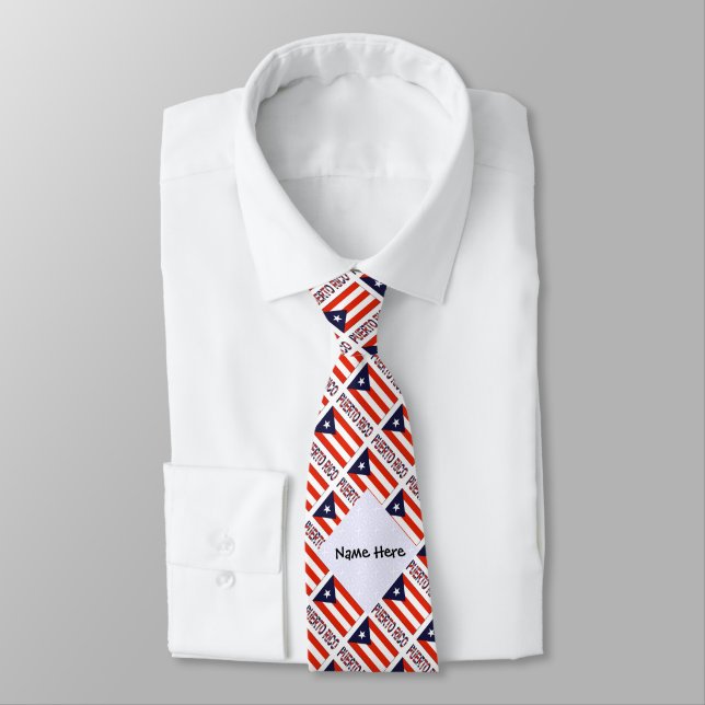 Puerto Rico Puerto Rican Flag Tiled Black Personal Tie (Tied)