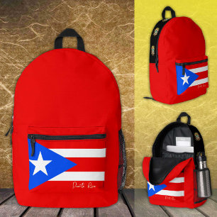 Puerto Rico, Red backpack, Puerto Rican Flag Printed Backpack