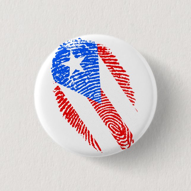 Puerto Rico, Red, White, Blue, Fingerprint 1 Inch Round Button (Front)