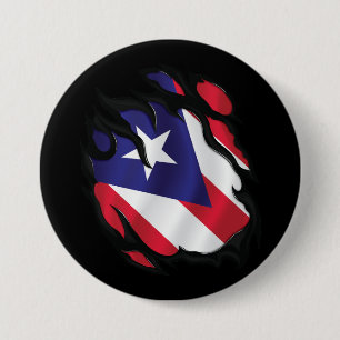 Puerto Rico Ripped Flag 3 Inch Round Button