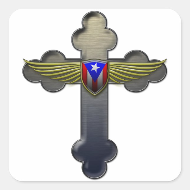Puerto Rico - Shield & Cross Square Sticker (Front)