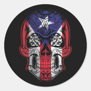 Puerto Rico  Skull And Roses Flag Classic Round Sticker