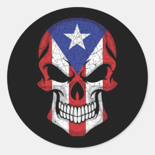 Puerto Rico Smiling Skull Flag Classic Round Sticker