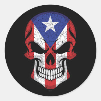 Puerto Rico Smiling Skull Flag Classic Round Sticker
