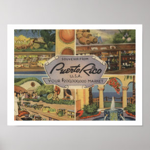 Puerto Rico Souvenir 1950s Vintage Inspired Poster
