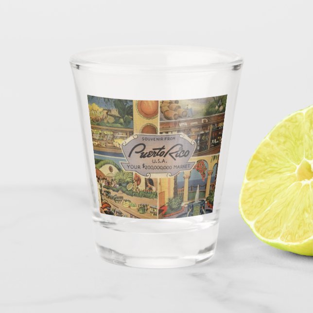 Puerto Rico Souvenir 1950s Vintage Inspired Shot Glass (Front)