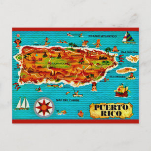 Puerto Rico Spanish Map Postcard