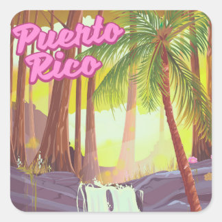 Puerto Rico Tropical Palm travel poster Square Sticker