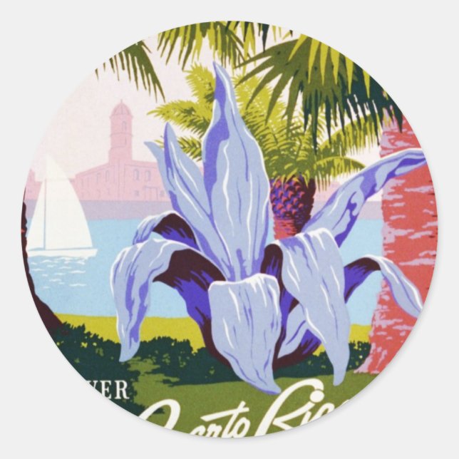 Puerto Rico U.S.A., WPA Tourism and parks poster Classic Round Sticker (Front)