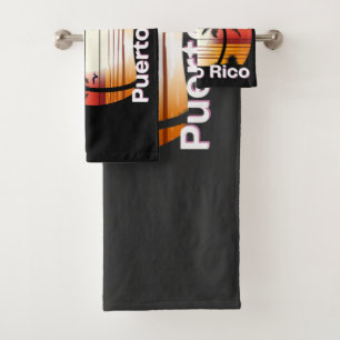 Puerto Rico Vintage Palm Trees Summer Beach Bath Towel Set