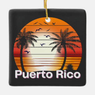 Puerto Rico Vintage Palm Trees Summer Beach Ceramic Ornament