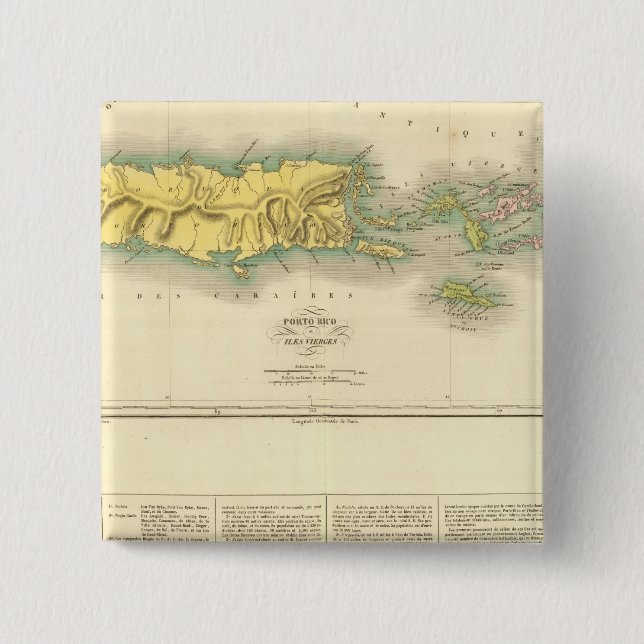 Puerto Rico, Virgin Islands 2 Inch Square Button (Front)