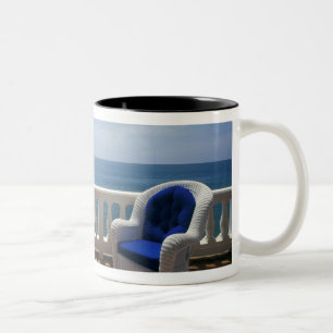 Puerto Rico. Wicker chair and tiled terrace at Two-Tone Coffee Mug