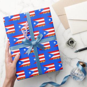 Puerto Rico Wrapping Paper, Blue, Flag patriotic Paper
