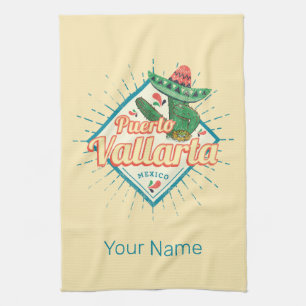 Puerto Vallarta Jalisco Mexico dancing cactus Kitchen Towel