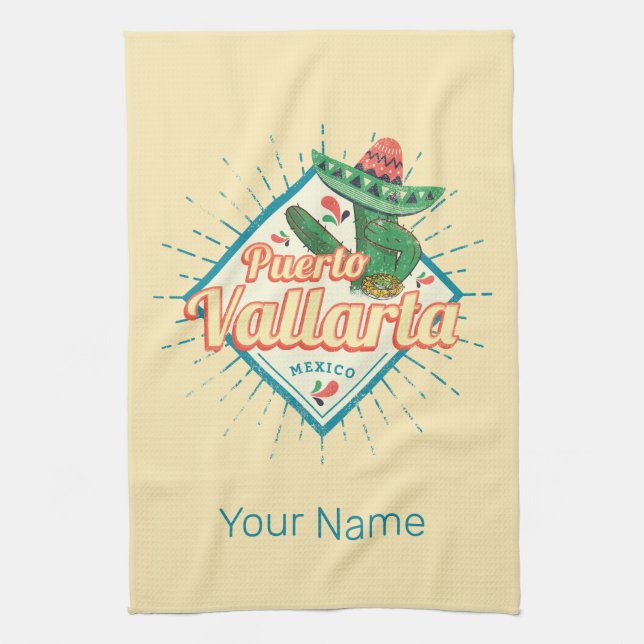 Puerto Vallarta Jalisco Mexico dancing cactus Kitchen Towel (Vertical)