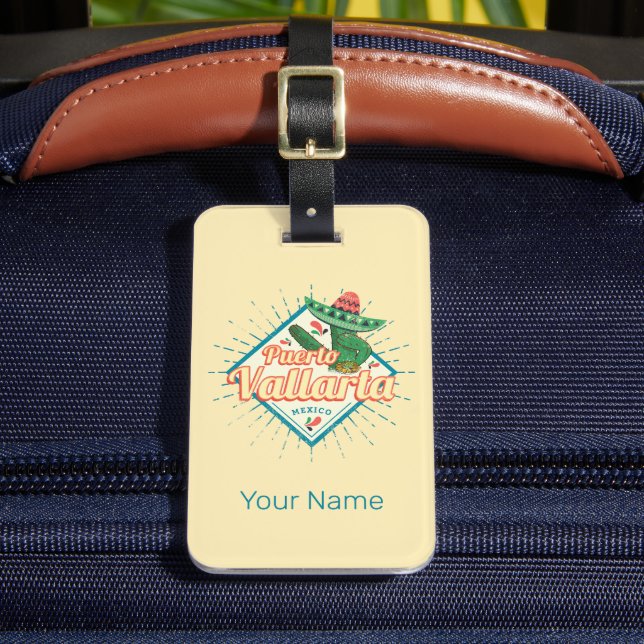 Puerto Vallarta Jalisco Mexico dancing cactus Luggage Tag (Front Insitu 2)