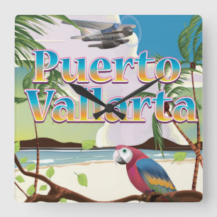 Puerto Vallarta, Mexican vacation poster Square Wall Clock