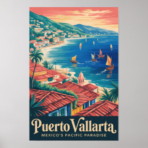 Puerto Vallarta Mexico Beach Illustration Travel Poster