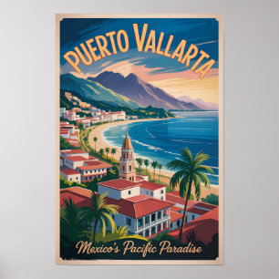 Puerto Vallarta Mexico Illustration Travel Art Poster