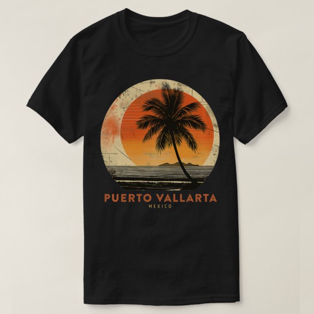 Puerto Vallarta Mexico Palm Trees Beach Souvenir V T-Shirt (Design Front)