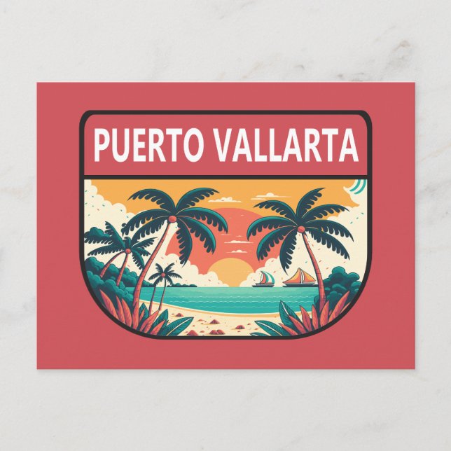 Puerto Vallarta Mexico Retro Emblem Postcard (Front)