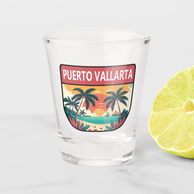 Puerto Vallarta Mexico Retro Emblem Shot Glass (Front)