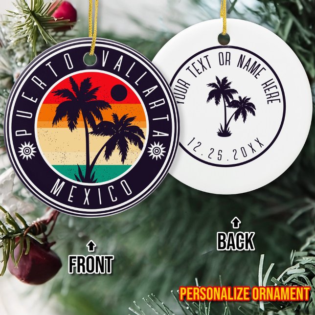 Puerto Vallarta Mexico Retro Palm tree Travel 60s Ceramic Ornament (Creator Uploaded)