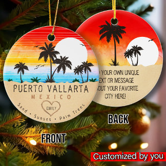 Puerto Vallarta Mexico Retro Sunset Souvenirs 60s Ceramic Ornament