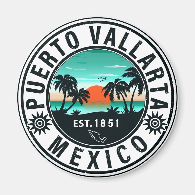 Puerto Vallarta Mexico Retro Sunset Souvenirs 60s Magnet (Front)