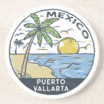 Puerto Vallarta Mexico Vintage Coaster<br><div class="desc">Puerto Vallarta vector art design. It is a Mexican beach resort city situated on the Pacific Ocean's Bahía de Banderas in the Mexican state of Jalisco.</div>