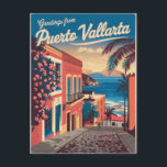 Puerto Vallarta Mexico vintage Postcard<br><div class="desc">Capture the vibrant beauty of Puerto Vallarta, Mexico, with this vintage-style postcard. Featuring its iconic beaches, charming cobblestone streets, and breathtaking Pacific sunsets, this design embodies the essence of this beloved coastal destination. Perfect for travelers, collectors, or as a unique gift, this postcard celebrates the timeless allure of Puerto Vallarta....</div>