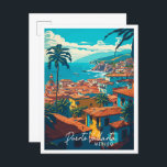 Puerto Vallarta Mexico vintage travel illustration Postcard<br><div class="desc">Puerto Vallarta Mexico vintage travel place illustration</div>