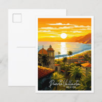 Puerto Vallarta Mexico vintage travel illustration
