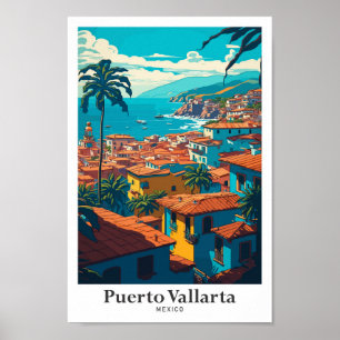 Puerto Vallarta Mexico Vintage Travel Illustration Poster