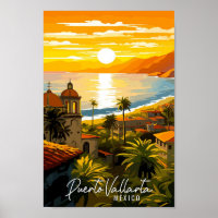 Puerto Vallarta Mexico vintage travel illustration