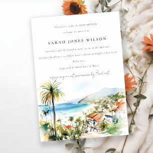 Puerto Vallarta Mexico Watercolor Baby Shower Invitation