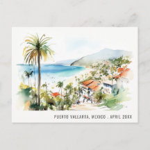 Puerto Vallarta Mexico Watercolor Landscape Travel