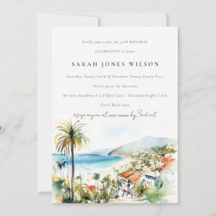 Puerto Vallarta Mexico Watercolor Scape Birthday Invitation