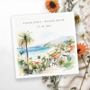 Puerto Vallarta Mexico Watercolor scape Wedding Napkin