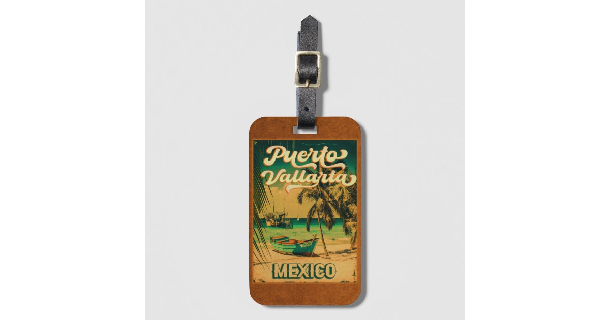 Puerto Vallarta Palm Tree Retro 80s Mexican Playa Luggage Tag Zazzle